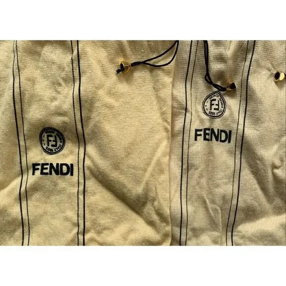 2 FENDI Vintage Yellow Logo Drawstring Dust Bag purse shoe cover LOT - Picture 4 of 8